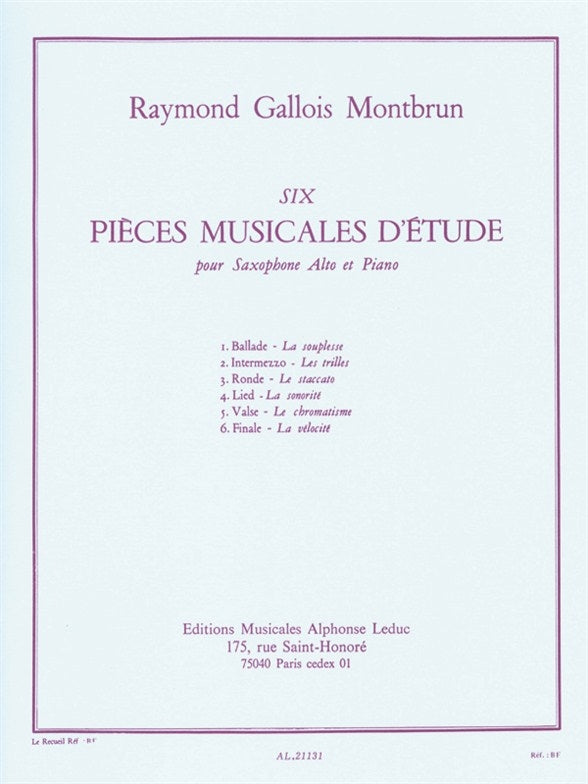 6 pièces musicales d'étude | Raymond Gallois Montbrun
