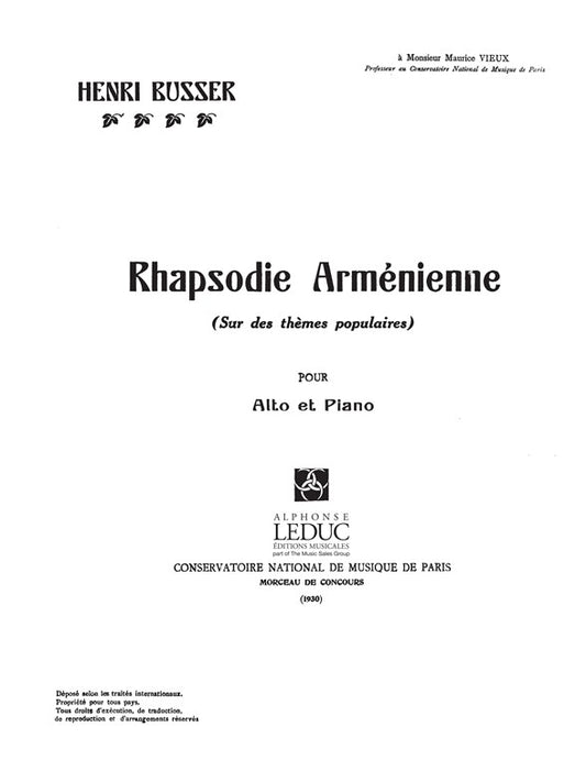 Rhapsodie Armenienne | Henri Büsser | Alto