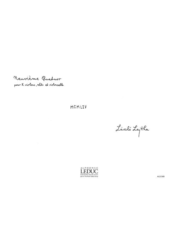 Quatuor A Strings N09 Op57 | Laszlo Lajtha | Quatuor à cordes | Livre