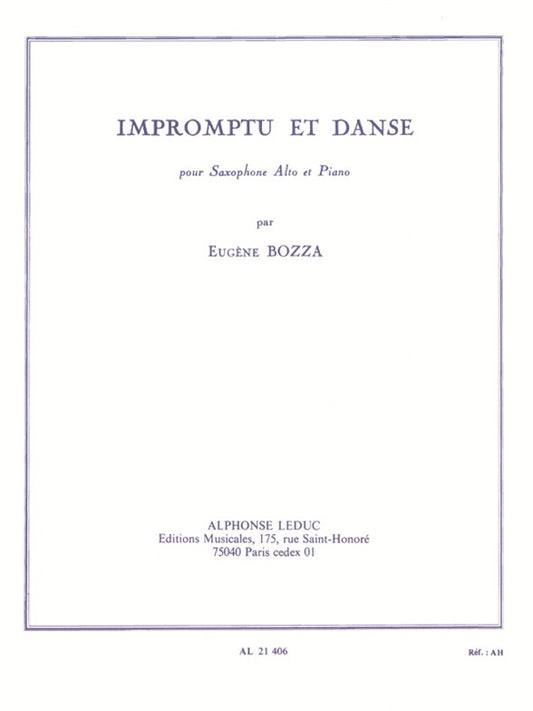 Impromptu Et Danse de Eugène Bozza, Livre pour saxophone en mi bémol et Piano