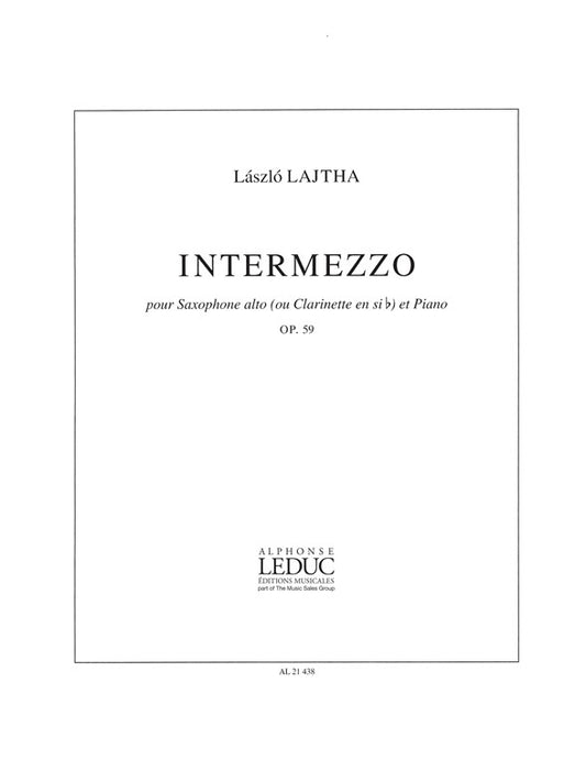 Intermezzo Op.59 de Laszlo Lajtha, Partition pour saxophone alto et Piano