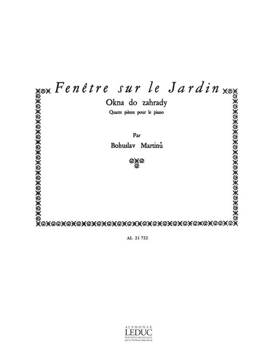 Fenêtre sur le Jardin H270 de Bohuslav Martinu, Livre pour piano