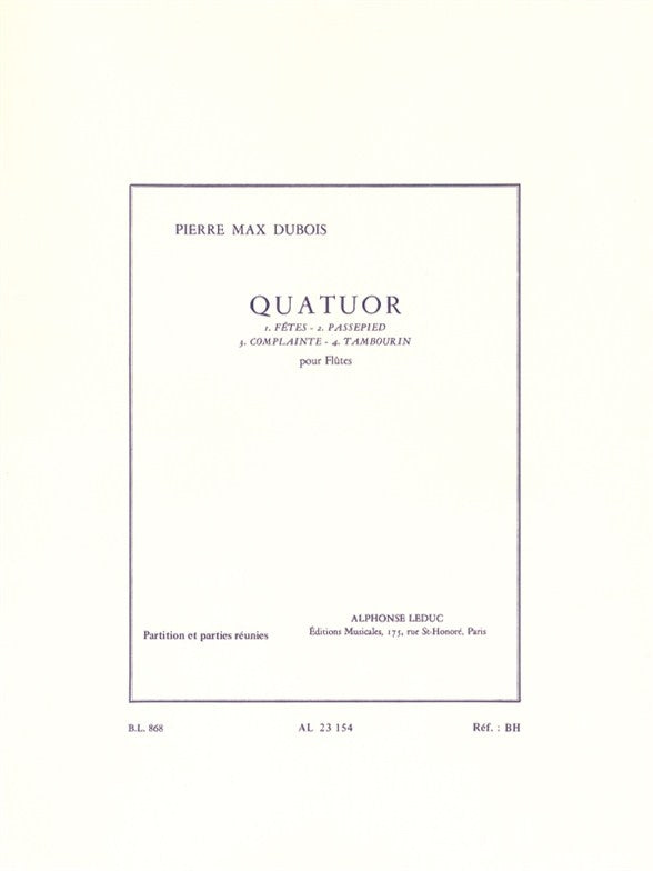 Quatuor Pour Flûtes | Pierre-Max Dubois