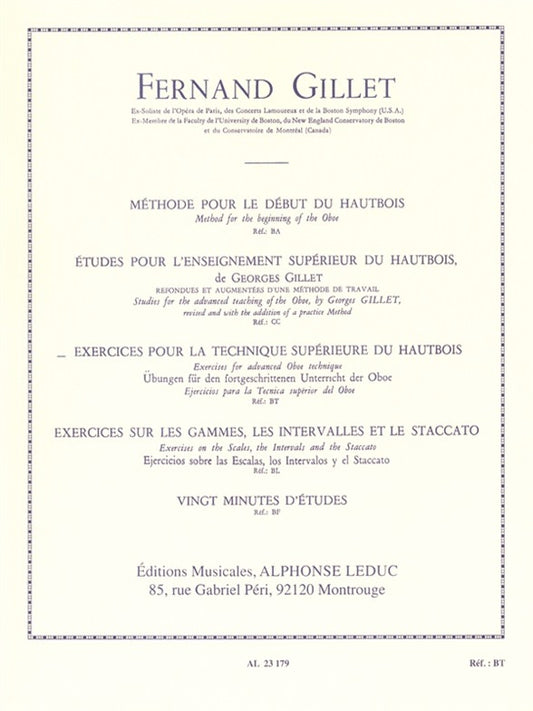 Exercices pour technique avancée du hautbois | Ferdinand Gillet