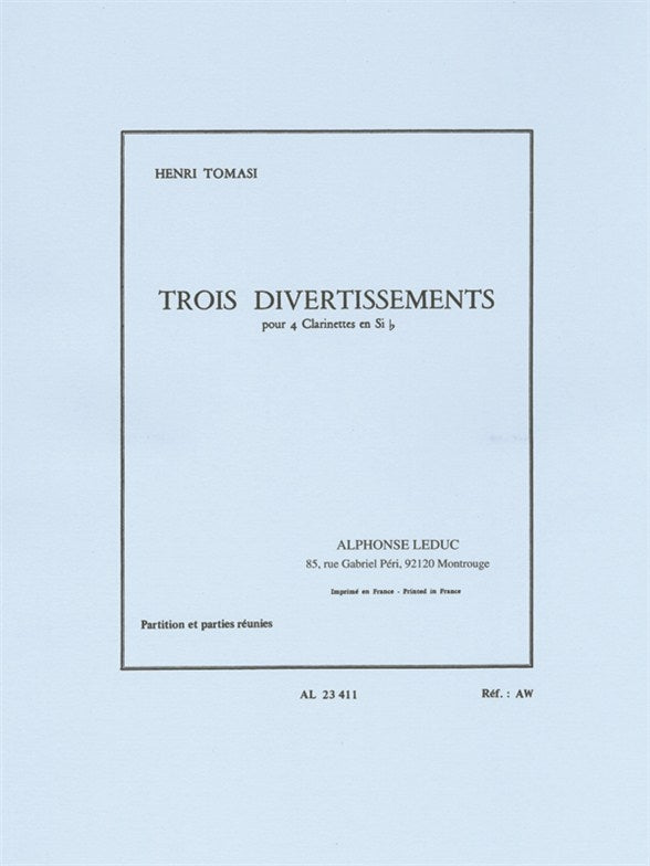 Trois Divertissements pour quatre clarinettes | Tomasi