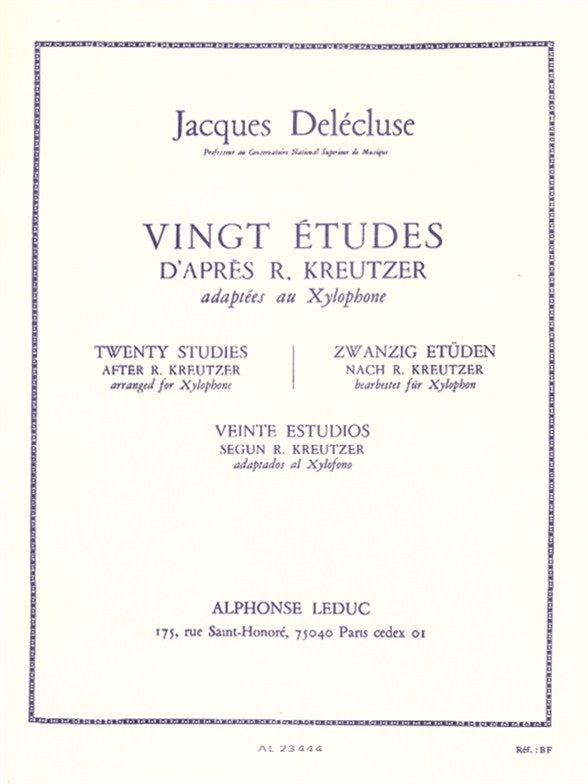 20 Études d'après Kreutzer adapt. pour Xylophone | Jacques Delécluse