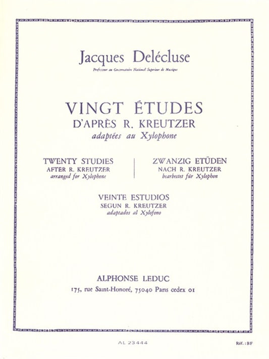 20 Études d'après Kreutzer adapt. pour Xylophone | Jacques Delécluse