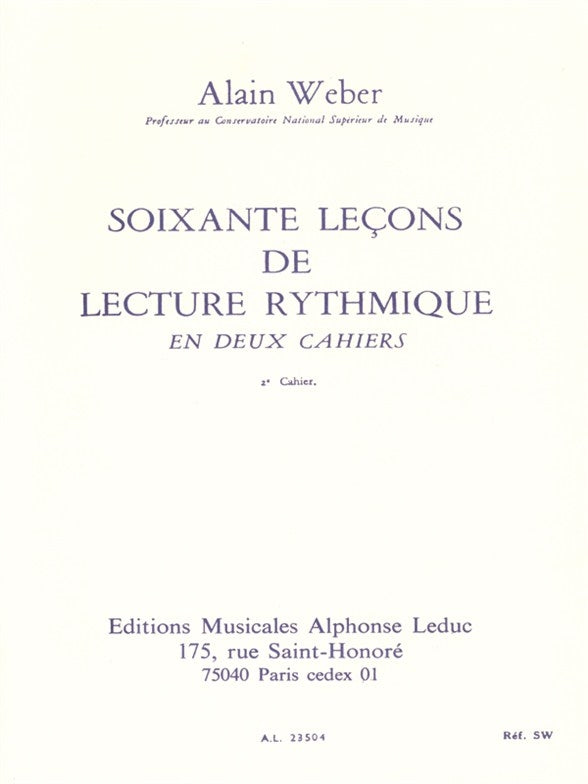 60 Leçons De Lecture Rythmique Vol.2 | Alain Weber