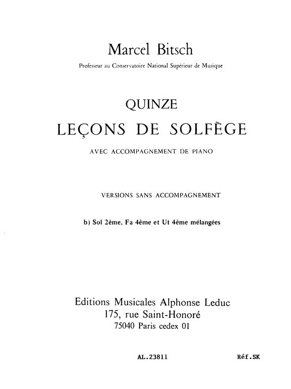15 Leçons de Solfège 3 Cles Mélangées Vers B | Marcel Bitsch