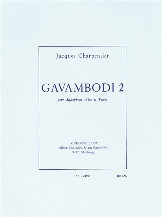 Gavambodi 2 de Jacques Charpentier, Livre pour saxophone en mi bémol et Piano