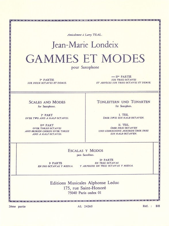 Gammes et Modes Vol.2 | Jean-Marie Londeix | Saxophone