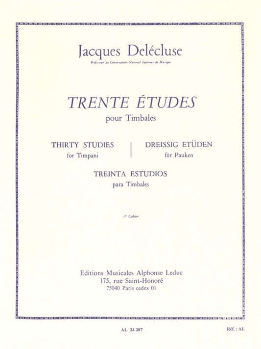 30 Études Cahier 1 pour Timbales | Jacques Delécluse