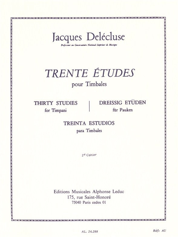 30 Études Cahier 2 pour Timbales | Jacques Delécluse