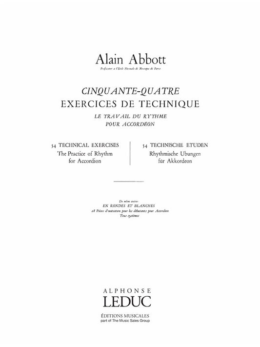 54 Exercices Techniques | Alain Abbott | Accordéon