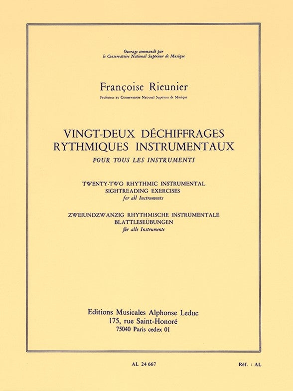22 Déchiffrages rythmiques instrumentaux | Françoise Rieunier