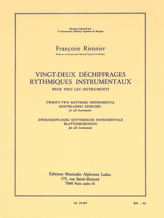 22 Déchiffrages rythmiques instrumentaux | Françoise Rieunier