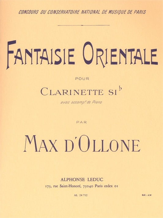 Fantaisie orientale de Max D'Ollone, Livre + partie(s) séparée(s) pour clarinette et Piano