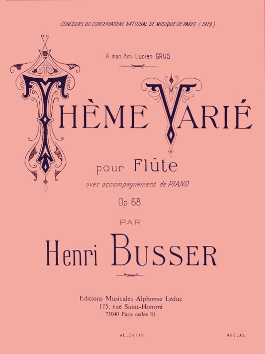 Thème Varie Opus 68 | Henri Büsser | Flûte