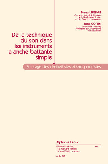 Technique du Son dans les Instruments a Anche | Pierre Lefevre