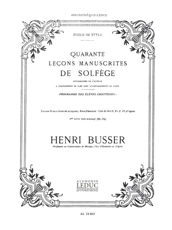 Leçons Manuscrites de Solfège Vol2 B | Henri Büsser