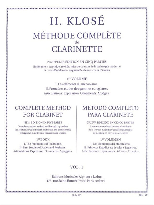 Méthode Complète de Clarinette Volume 1 | Hyacinthe-Eléonore Klosé