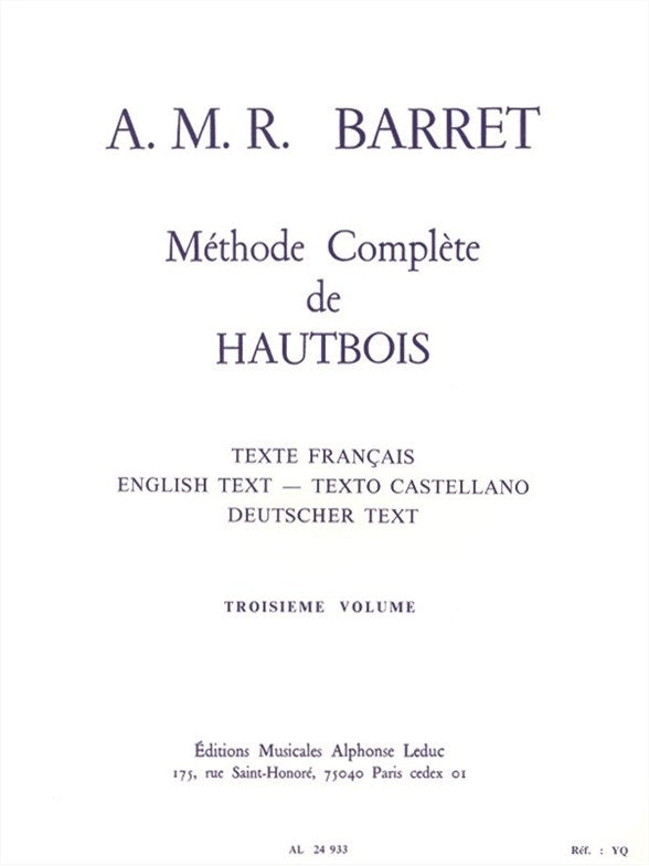 Méthode Complète de Hautbois, Troisième Volume | Apollon-Marie-Rose Barret