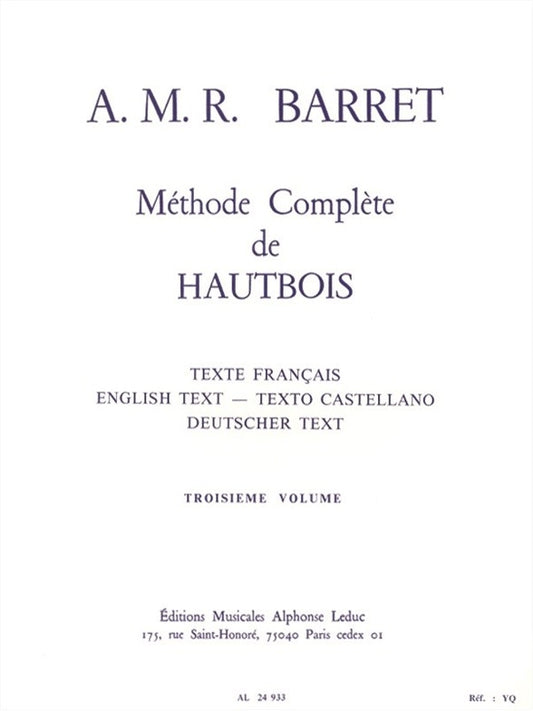 Méthode Complète de Hautbois, Troisième Volume | Apollon-Marie-Rose Barret