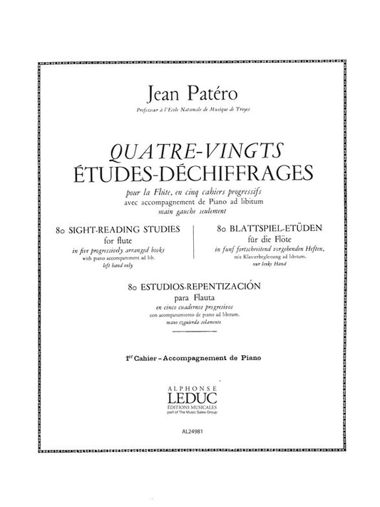 Jean Patero: 80 Etudes de Dechiffrages Vol.1 de Jean Patero, Partition pour flûte et Piano
