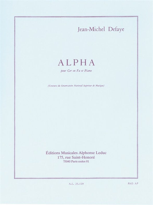 Alpha pour cor en Fa et piano | Jean-Michel Defaye | Cor
