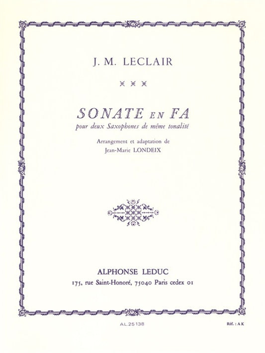 Sonate en fa majeur | Jean-Marie Leclair | Saxophone