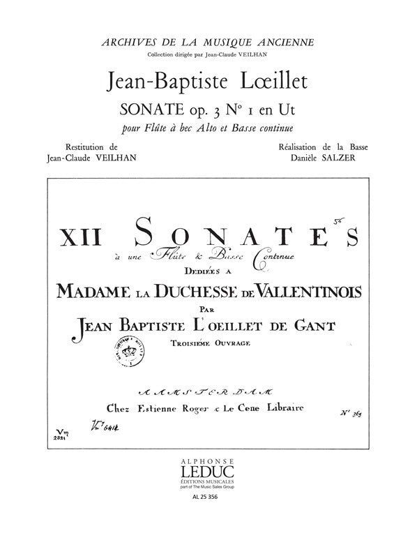 Sonate en ut majeur, op. 3 n° 1 - flûte à bec alto et basse continue | Jean-Baptiste Loeillet
