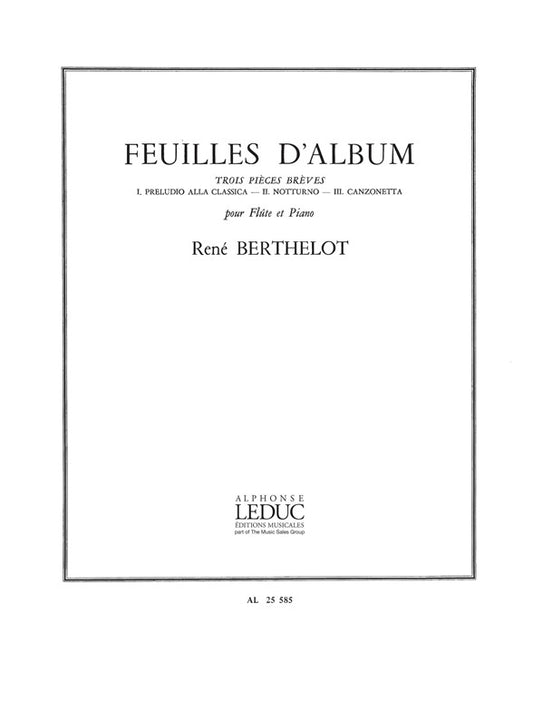 Feuilles D'Album de René Berthelot, Livre pour flûte et Piano