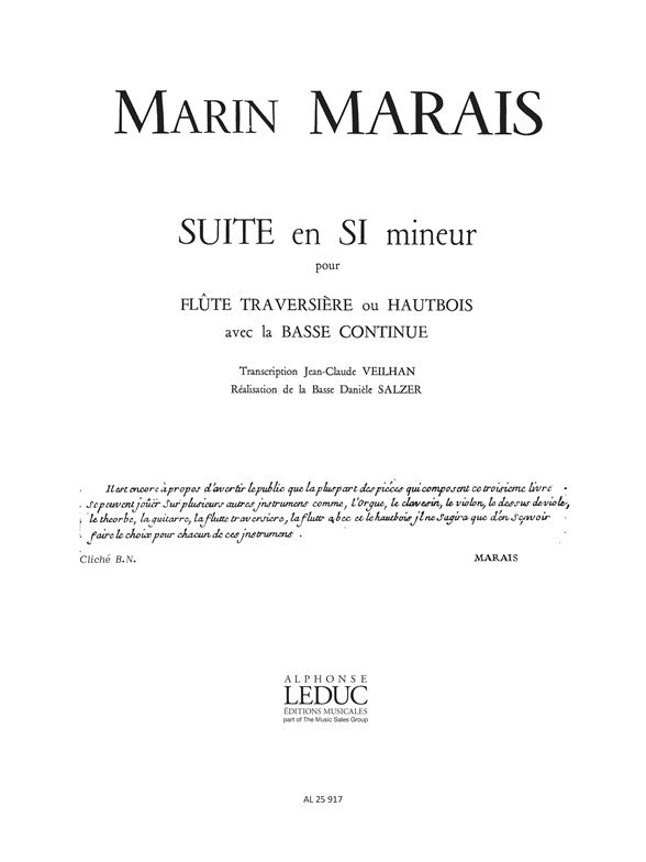 Marin Marais : Suite en si mineur | Marin Marais | Flûte