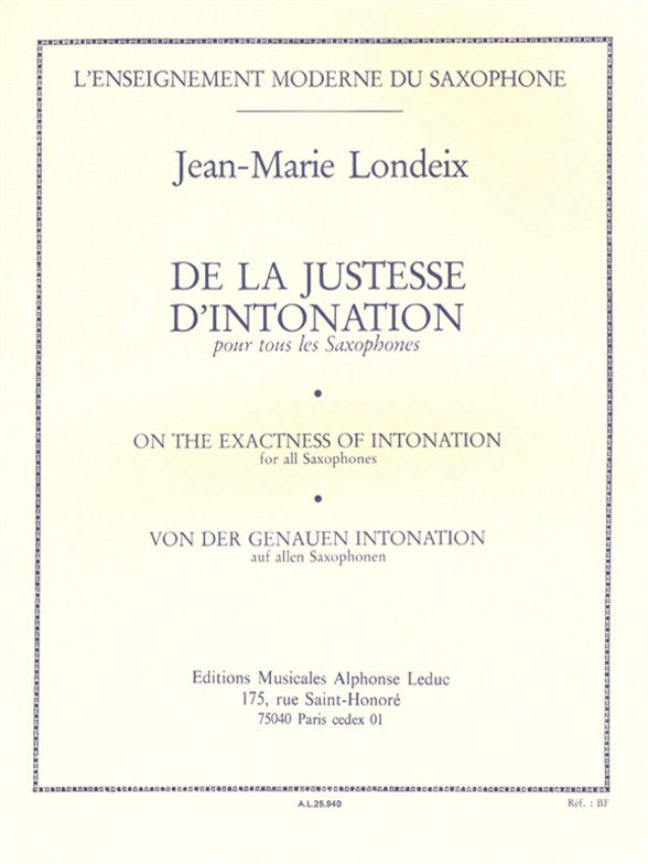 De la justesse d'intonation | Jean-Marie Londeix | Saxophone