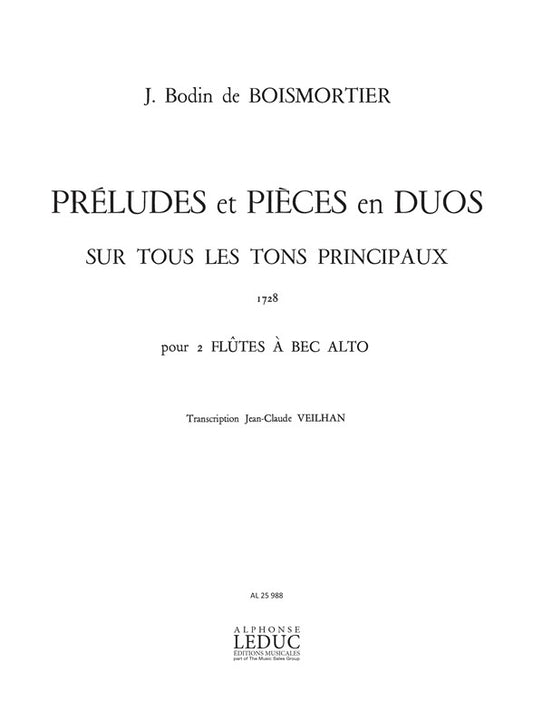 Préludes et Pièces en Duos | Joseph Bodin de Boismortier | Flûte à bec | Partition | AL25988