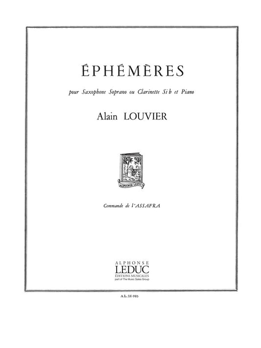 Ephémères de Alain Louvier, Partition pour clarinette et Piano