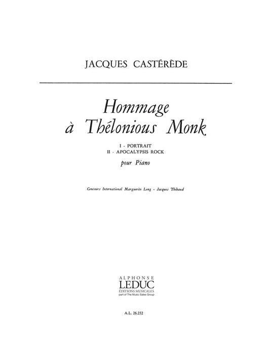 Hommage A Thelonious Monk de Jacques Castérède, Livre pour piano