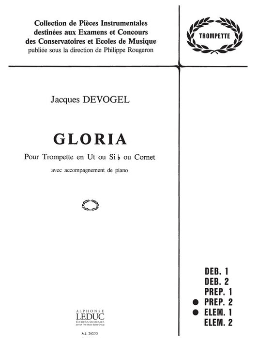 Gloria de Jacques Devogel, Livre pour trompette et Piano
