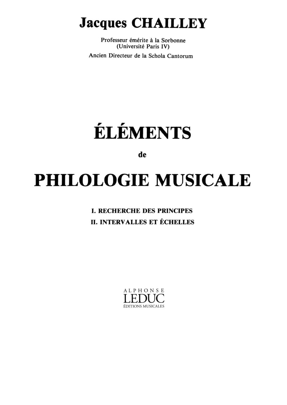 Éléments de Philologie Musicale | Jacques Chailley
