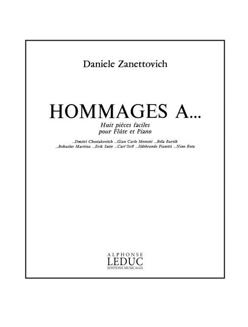 Hommages A..-8 Pieces Faciles de Zanettovich, Livre pour flûte et Piano