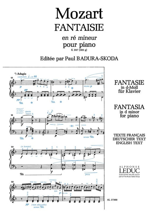 Fantaisie No.3, K397 in D minor de Wolfgang Amadeus Mozart, Livre pour piano