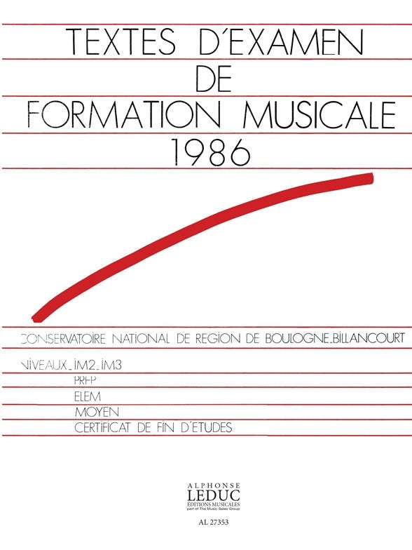 Textes D'examen De Formation Musicale 1986 | Louvier