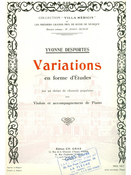 Variations en Forme d'Etudes... | Yvonne Desportes | Violon