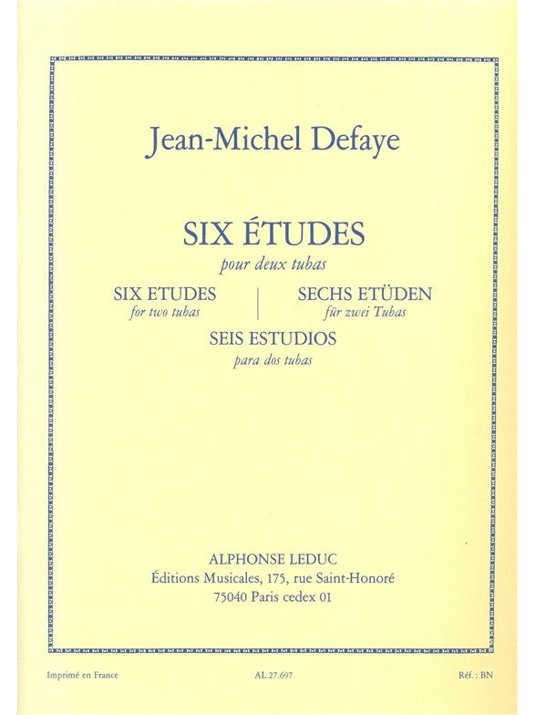 6 Études | Jean-Michel Defaye | Tuba | Livre | AL27697