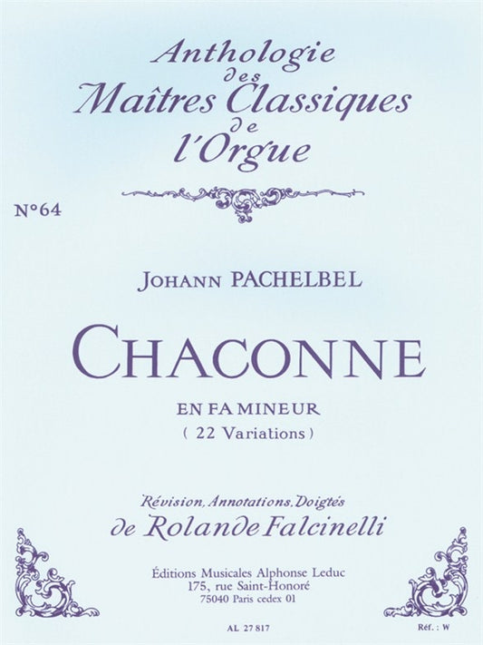 Chaconne En Fa Mineur | Johann Pachelbel | Orgue