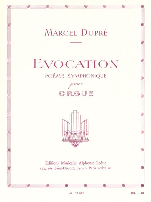 Evocation Opus 37 de Marcel Dupré, Livre pour orgue