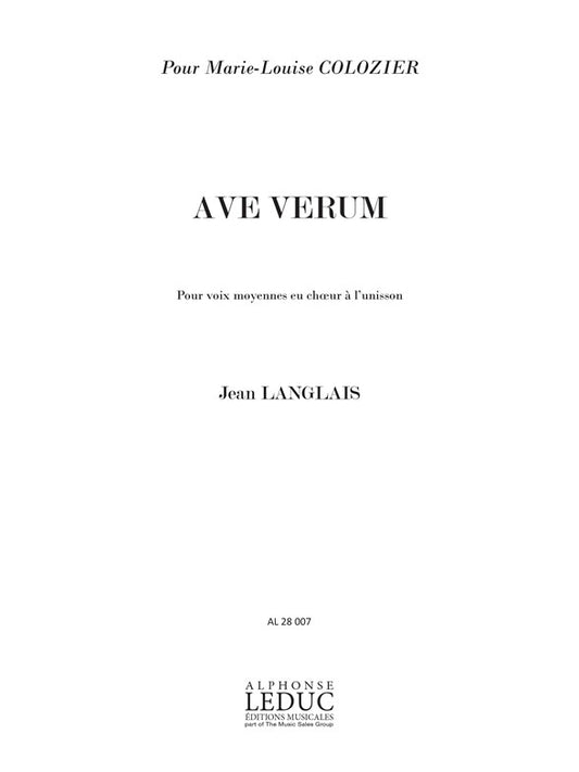 Jean Langlais: 3 Prieres No.1: Ave Verum de Jean Langlais, Partition pour voix moyenne