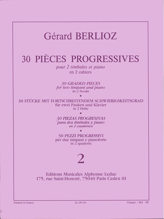 30 Pièces Progressives | Gérard Berlioz | Timbales | Livre | AL28131