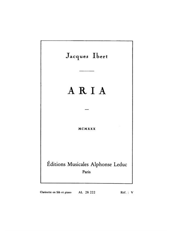 Aria | Jacques Ibert | Clarinette | Livre | AL28222