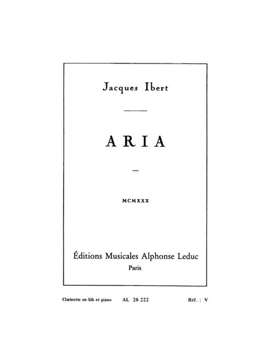 Aria | Jacques Ibert | Clarinette | Livre | AL28222